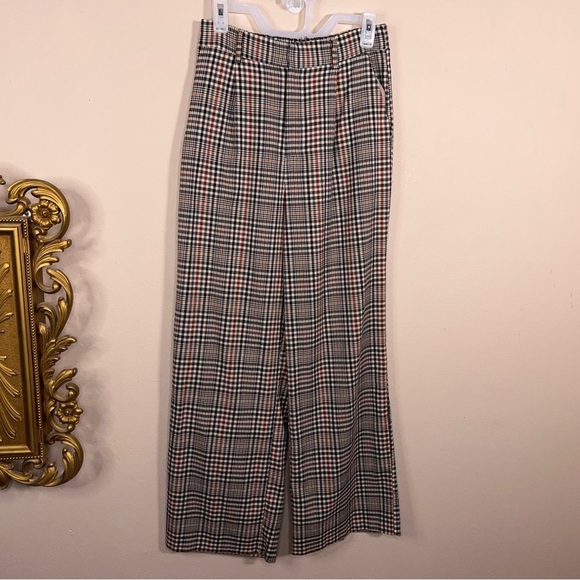 Medium Forever 21 Plaid Pants Wide Leg Black White Academia Belt Loops - Picture 12 of 12